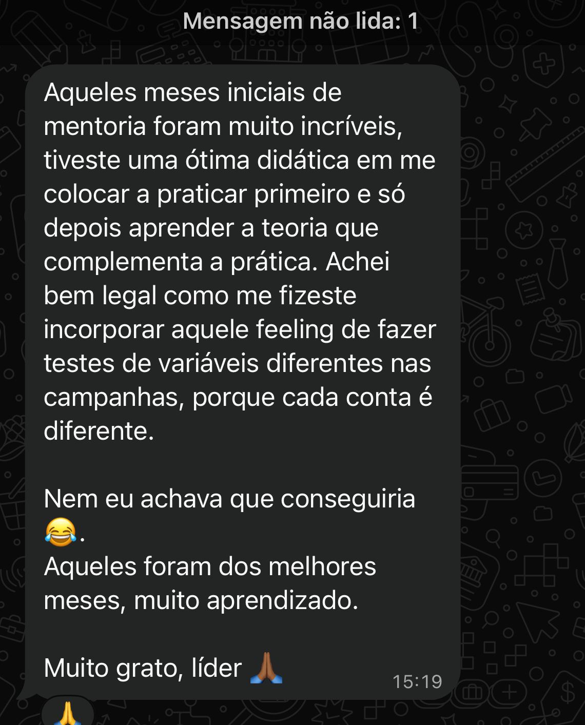 Print do depoimento de Kelvin Júlio sobre a mentoria de tráfego pago