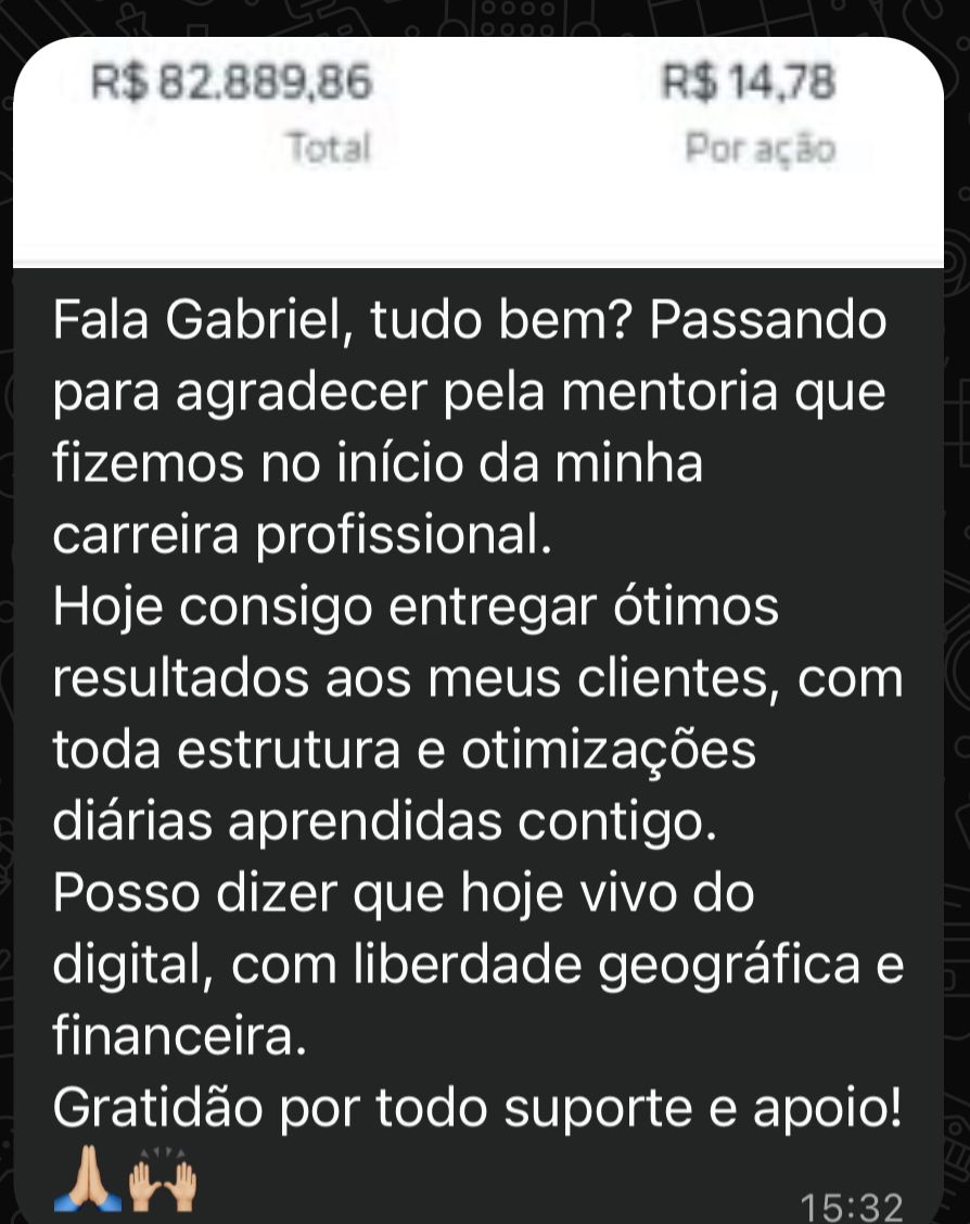 Print do depoimento de Leonardo Straub sobre a mentoria de tráfego pago